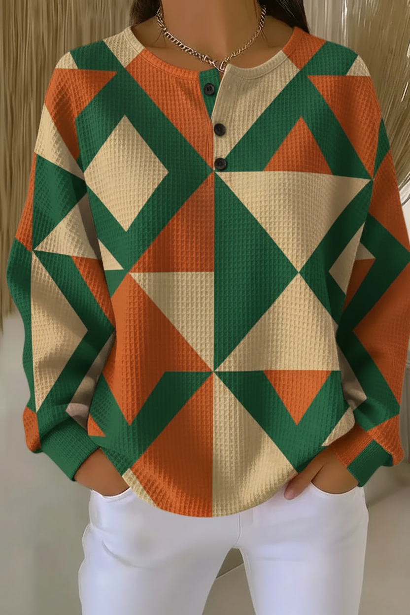 Women's gradient art print waffle-texture sweatshirt in a relaxed casual fit