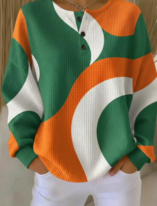 Women's gradient art print waffle-knit casual sweatshirt