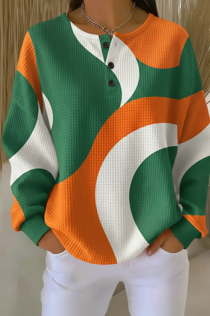 Women's gradient art print waffle-knit casual sweatshirt