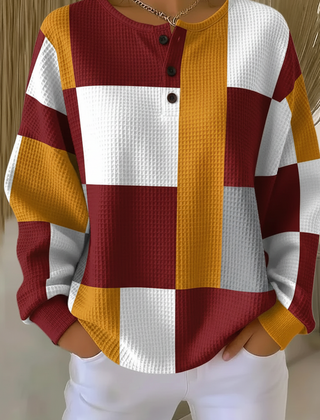 Women's waffle-knit sweatshirt with colourful gradient art print and relaxed fit