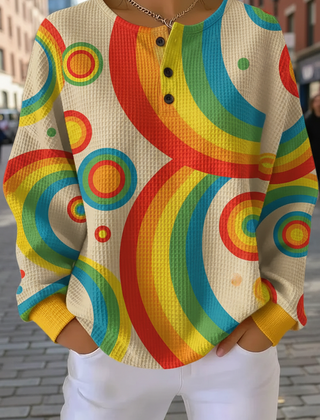 Women's relaxed-fit waffle sweatshirt with a gradient art print design