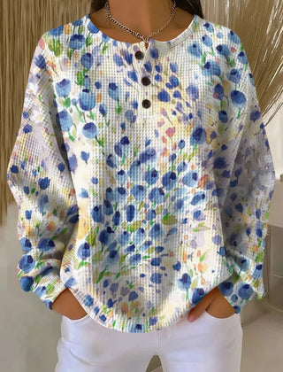 Women's floral print waffle-knit sweatshirt in a relaxed casual fit