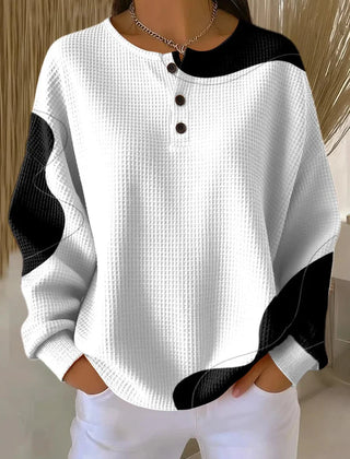 Women's relaxed-fit waffle cotton sweatshirt with an abstract art print
