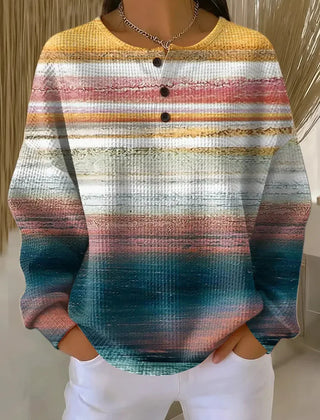 Women's gradient art print waffle-textured casual sweatshirt in a relaxed fit