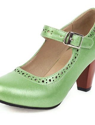 Genevieve Mary Jane heels with adjustable instep strap and rounded toe in several colours