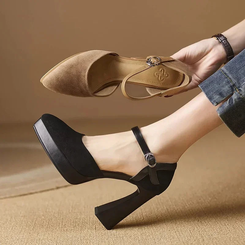 Aurore | Platform Block Heel Pumps with Ankle Strap