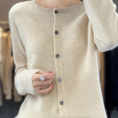 Women's button front knit cardigan shown in several colour options