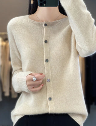 Women's button front knit cardigan shown in several colour options