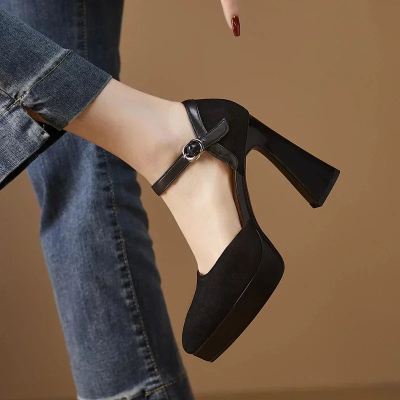 Aurore | Platform Block Heel Pumps with Ankle Strap