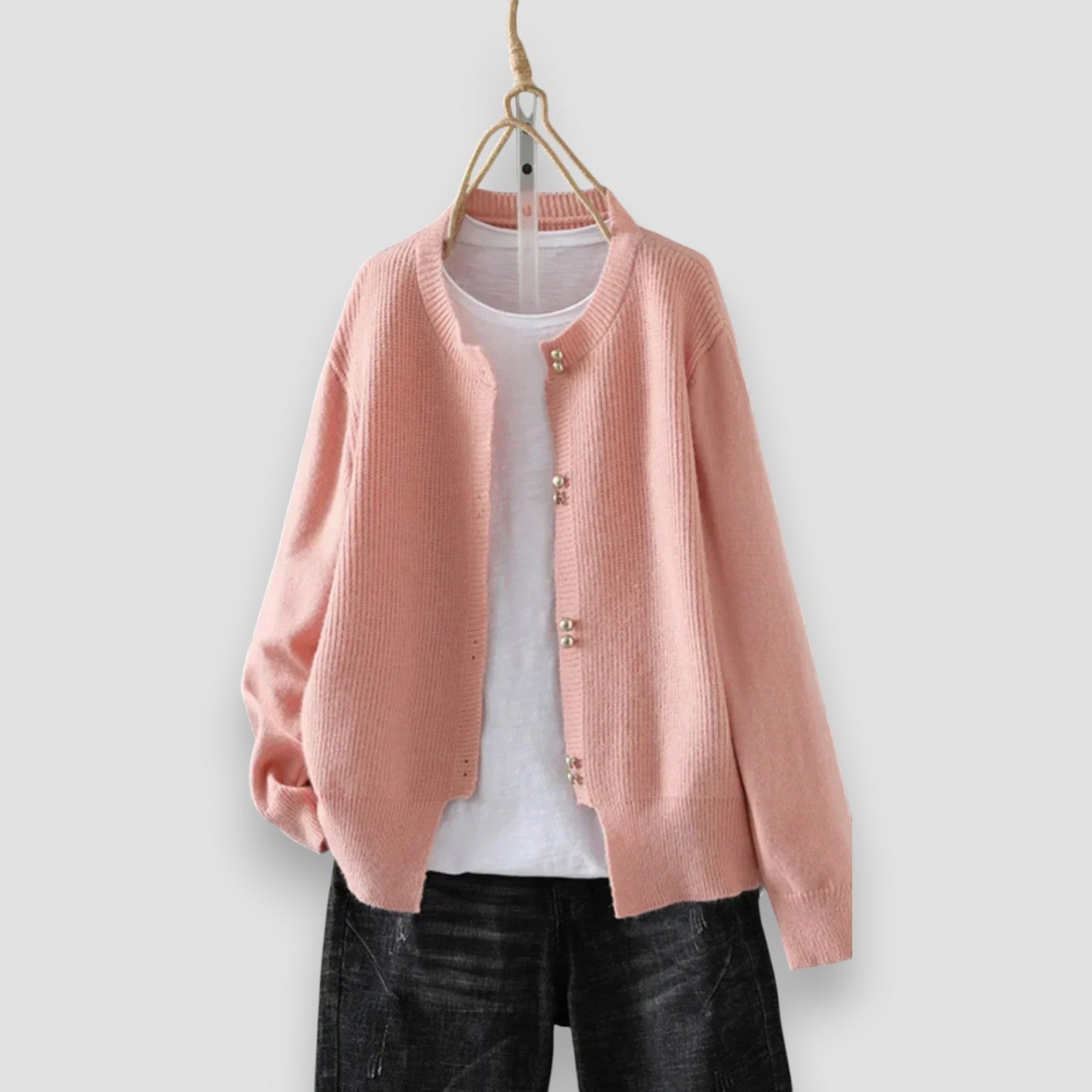 Women's V-neck button front cardigan with ribbed cuffs and hem in a solid shade