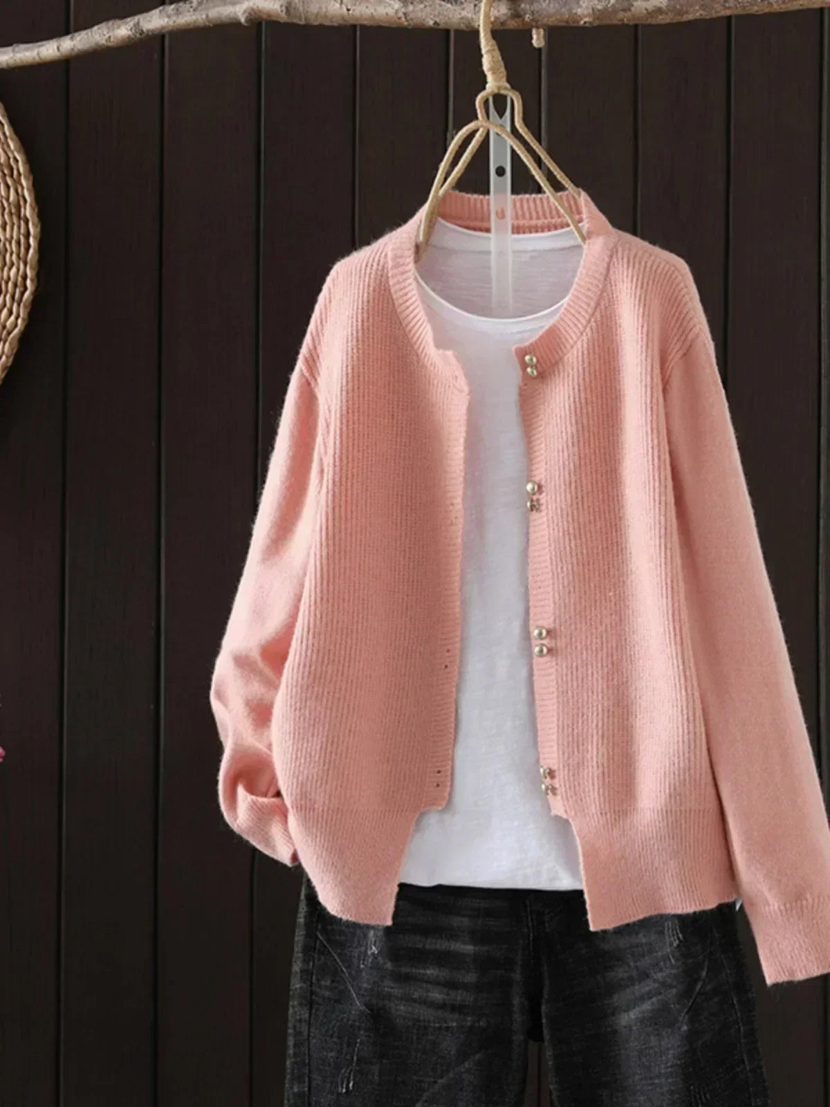 Women's V-neck button front cardigan with ribbed cuffs and hem in a solid shade