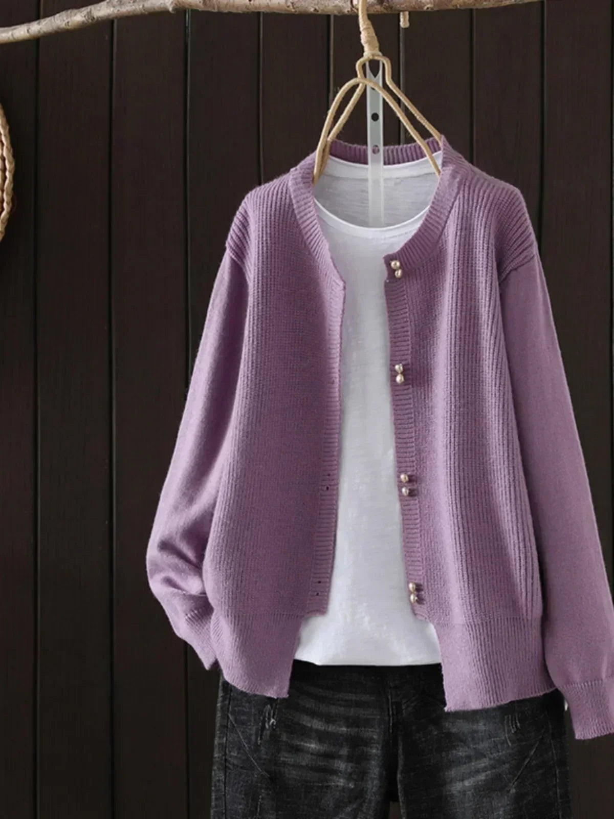 Women's V-neck button front cardigan with ribbed cuffs and hem in a solid shade