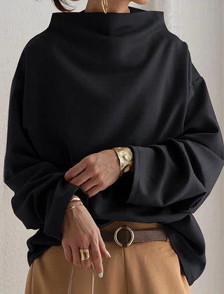Women's wide-neck long sleeve straight-cut sweater in black, blue and white