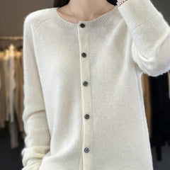 Women's button front knit cardigan shown in several colour options