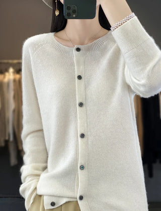 Women's button front knit cardigan shown in several colour options