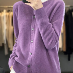 Women's button front knit cardigan shown in several colour options
