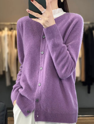 Women's button front knit cardigan shown in several colour options