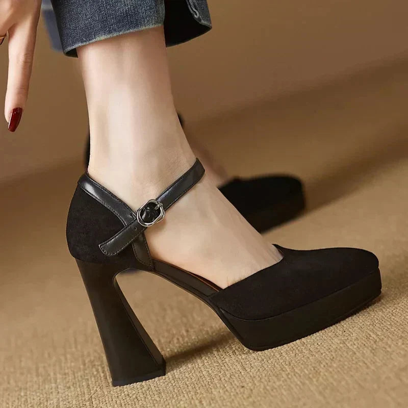 Aurore | Platform Block Heel Pumps with Ankle Strap