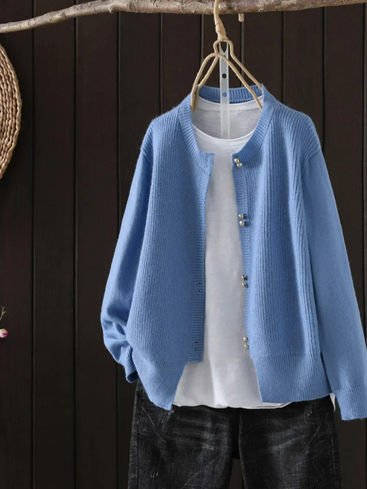 Women's V-neck button front cardigan with ribbed cuffs and hem in a solid shade