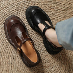 Women's Blythe T-bar Mary Jane brogue shoes with rounded toe and low heel