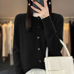 Women's button front knit cardigan shown in several colour options