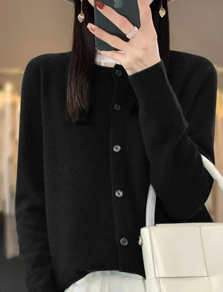 Women's button front knit cardigan shown in several colour options