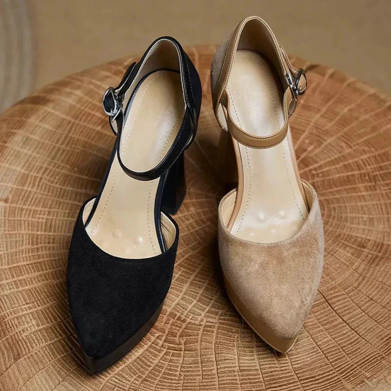 Aurore | Platform Block Heel Pumps with Ankle Strap