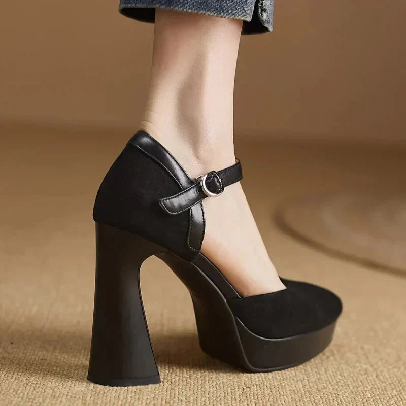 Aurore | Platform Block Heel Pumps with Ankle Strap