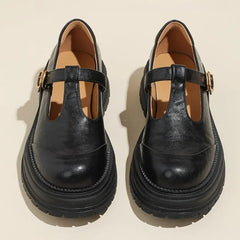Women's Blythe T-bar Mary Jane brogue shoes with rounded toe and low heel