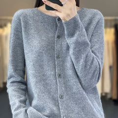 Women's button front knit cardigan shown in several colour options
