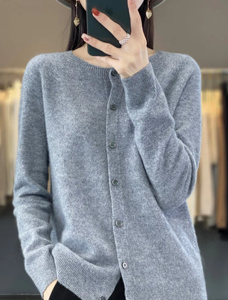 Women's button front knit cardigan shown in several colour options