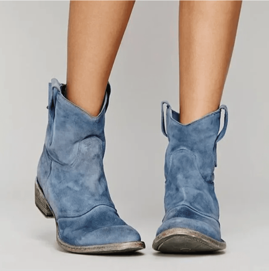 Reva western pull-on ankle boots with side pull loops and a low block heel
