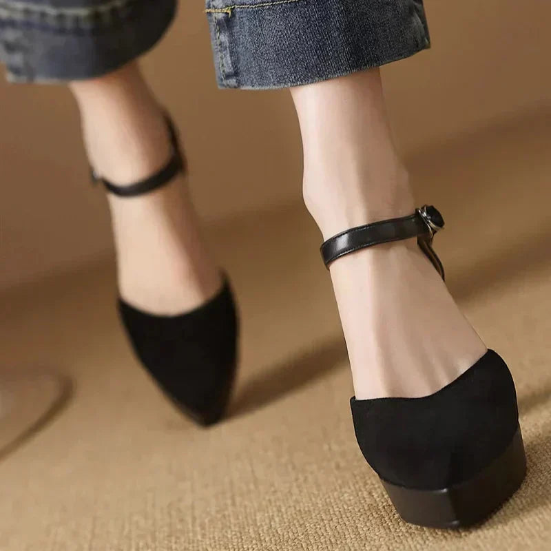 Aurore | Platform Block Heel Pumps with Ankle Strap