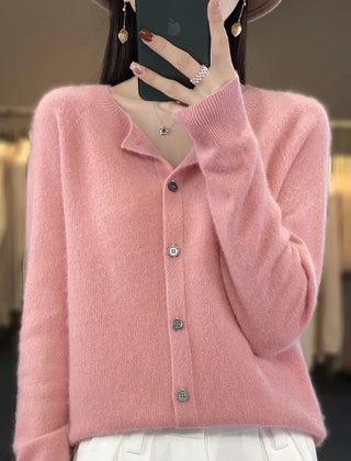 Women's button front knit cardigan shown in several colour options