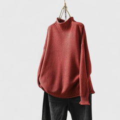 Women's textured knit mock neck sweater with ribbed cuffs and relaxed fit