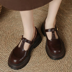 Women's Blythe T-bar Mary Jane brogue shoes with rounded toe and low heel