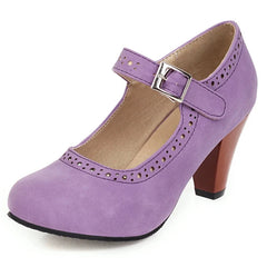 Genevieve Mary Jane heels with adjustable instep strap and rounded toe in several colours