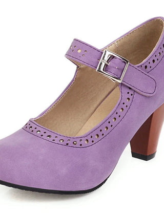 Genevieve Mary Jane heels with adjustable instep strap and rounded toe in several colours