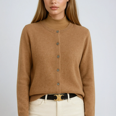 Soft button-front knit cardigan with round neckline in a flattering everyday silhouette
