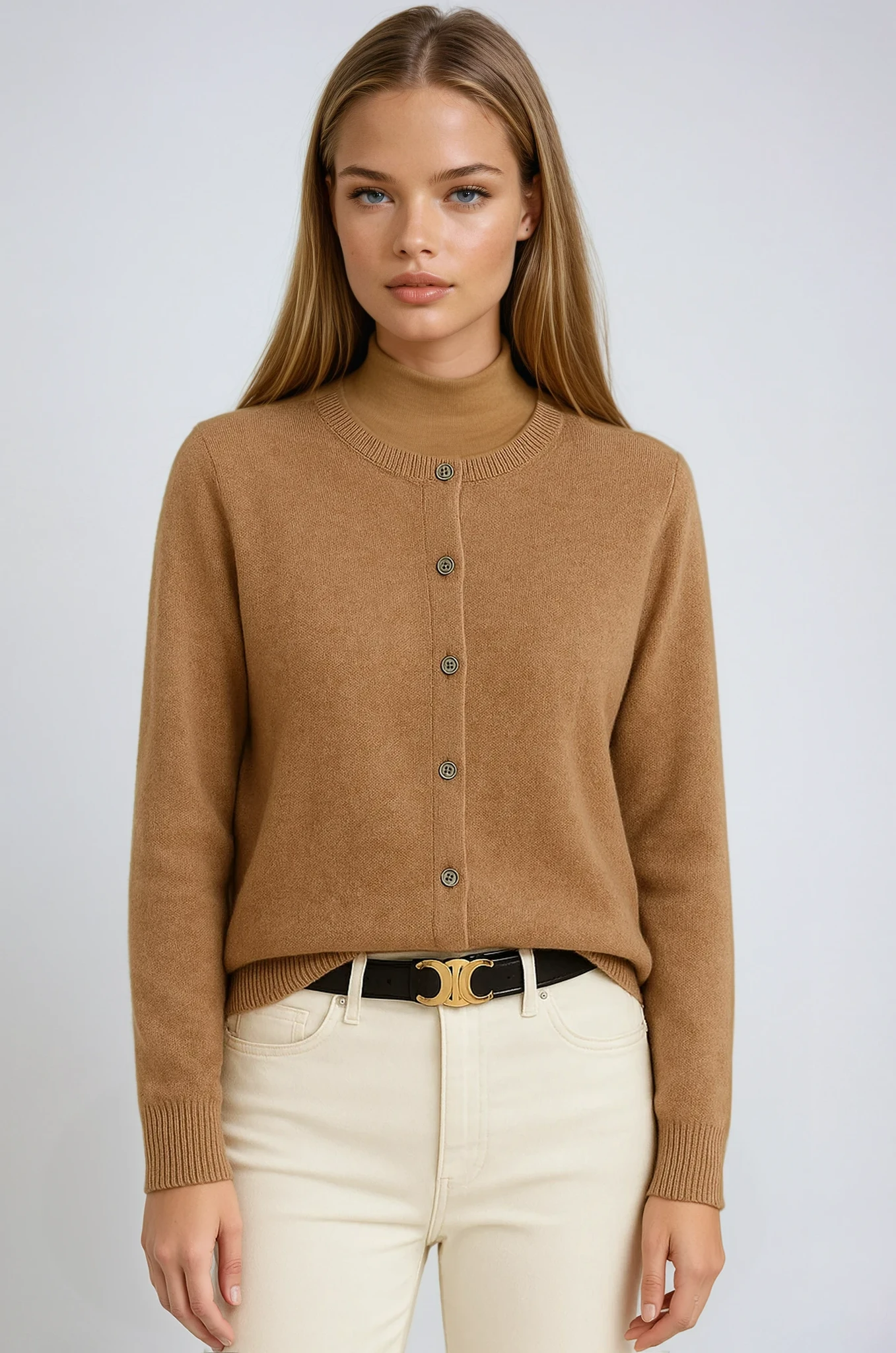 Soft button-front knit cardigan with round neckline in a flattering everyday silhouette