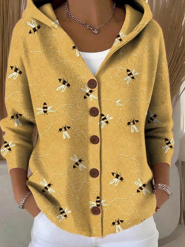 Woman wearing an elegant soft cardigan in a flattering, comfortable fit