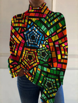 Multicolor turtleneck sweater with relaxed fit and ribbed cuffs and hem