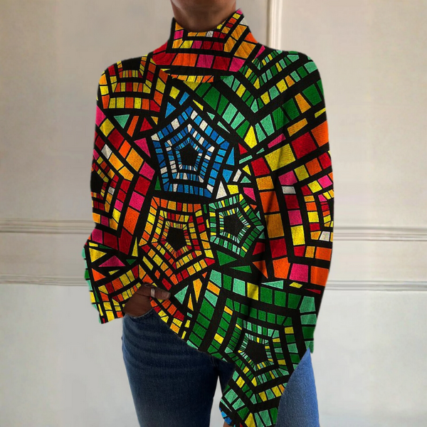 Multicolor turtleneck sweater with relaxed fit and ribbed cuffs and hem