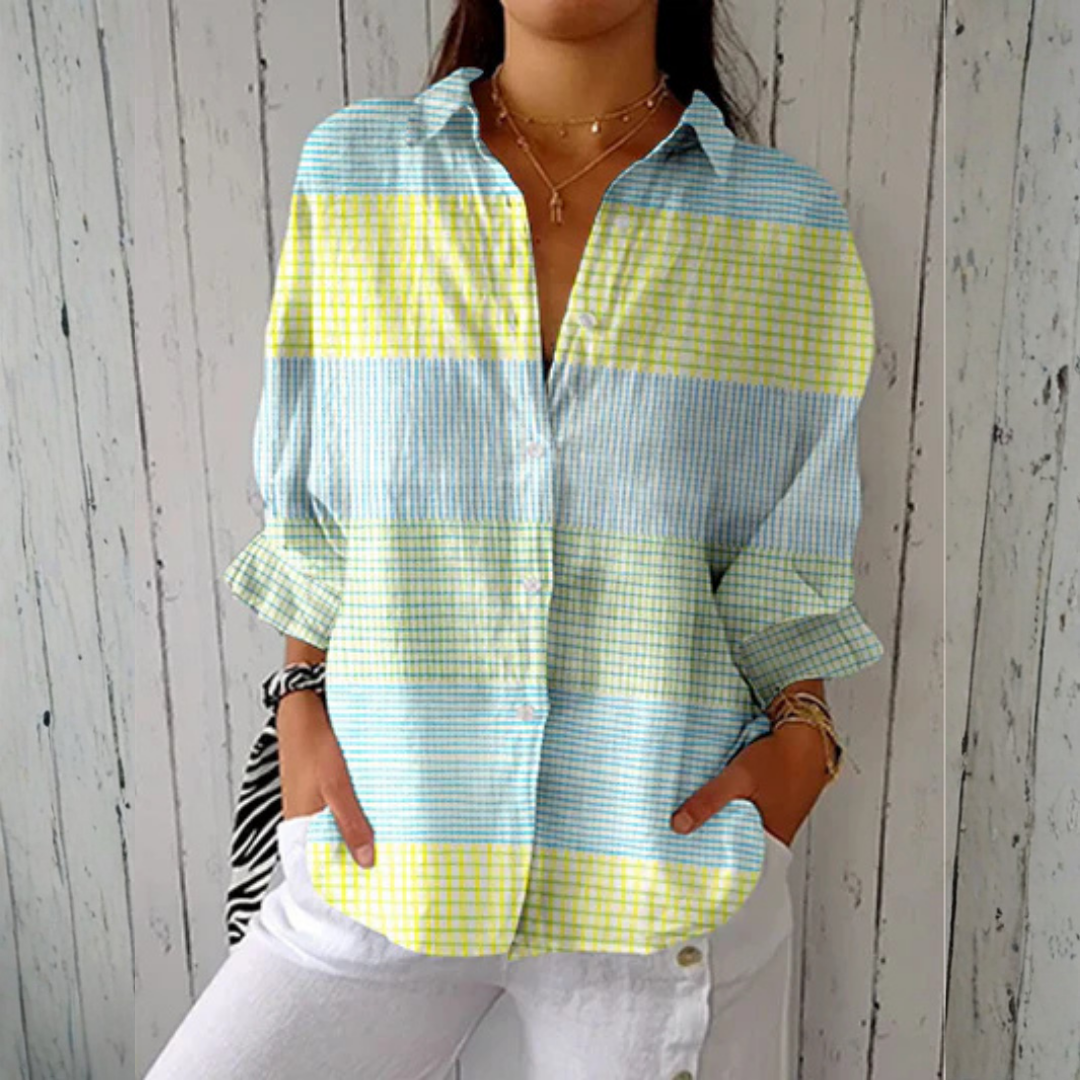 Womens relaxed-fit gingham check blouse in a fresh spring print