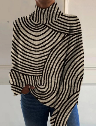 Multicolor hand-drawn line turtleneck sweater with ribbed cuffs and relaxed fit