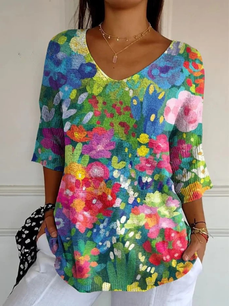 Louise | Painterly Floral V-Neck Tunic
