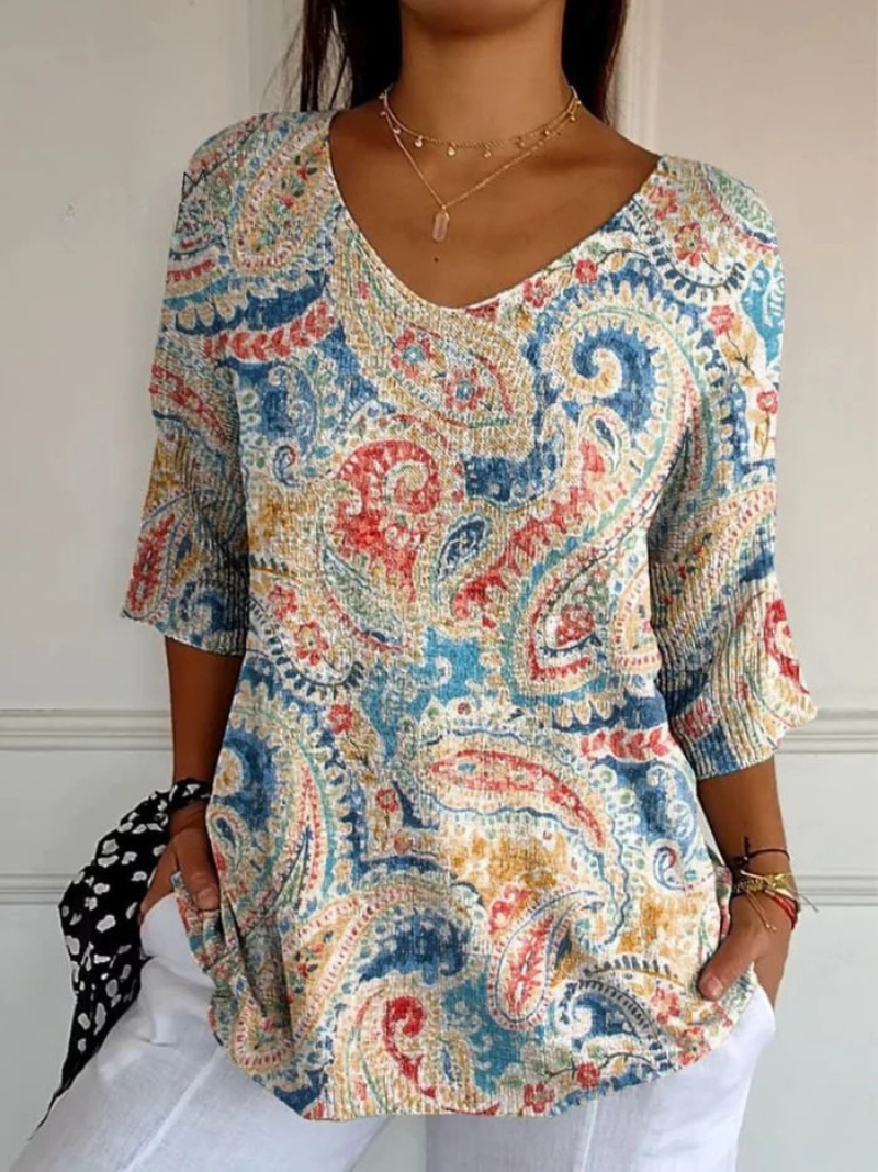 Camille | Paisley Print V-Neck Top