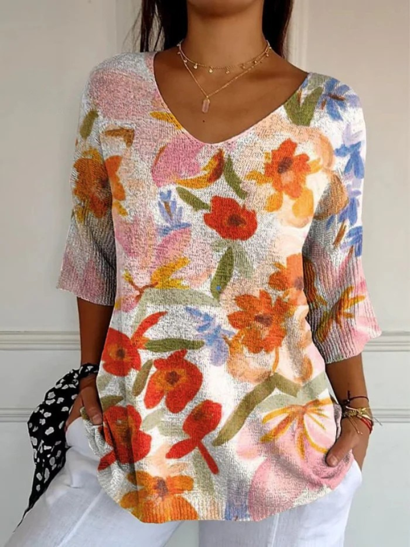 Emmeline | Painterly Floral V-Neck Tunic