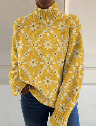 Vintage colour block turtleneck sweater with high neckline and ribbed cuffs
