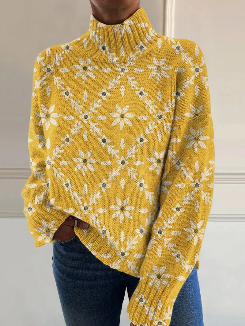 Vintage colour block turtleneck sweater with high neckline and ribbed cuffs